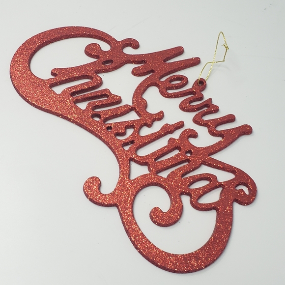 Red Glitter "Merry Christmas" Tree Ornament - Picture 3 of 8
